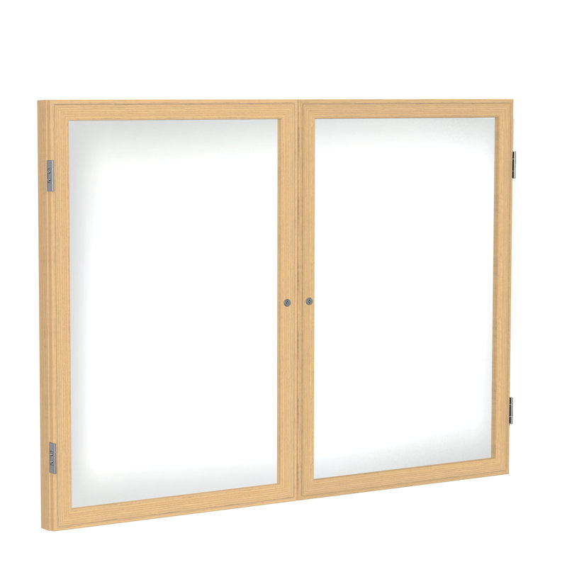 Tableau blanc magnétique en porcelaine encastré 2 portes avec cadre en bois ghent, H 3 po x l 4 po, Chêne