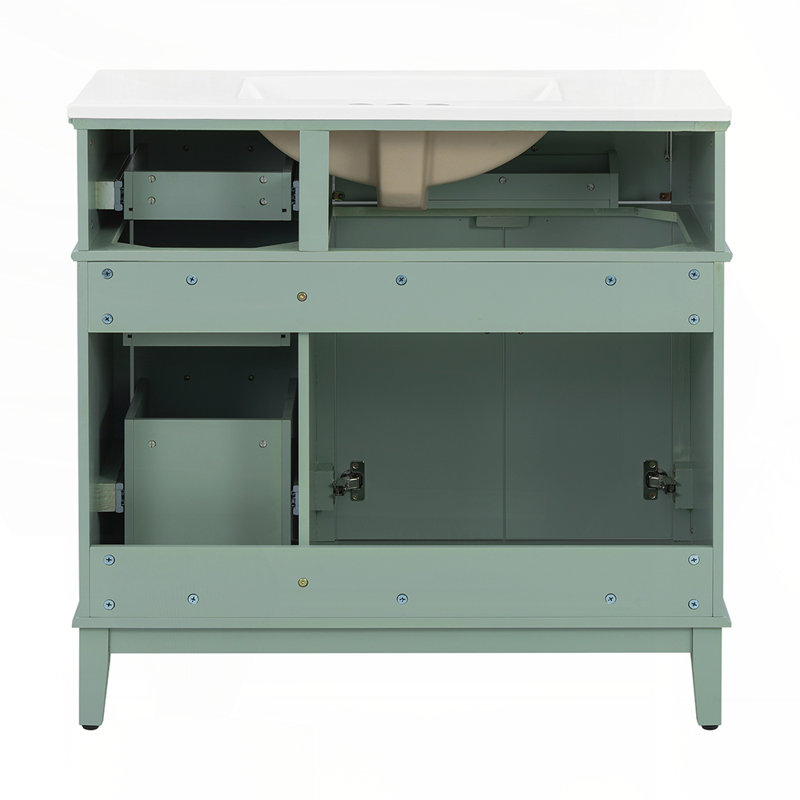Meuble-lavabo moderne avec lavabo en céramique et 4 tiroirs de rangement pratiques au quotidien.