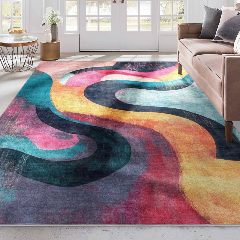 Apollo Abstract Ondes Multi Bold Modern Area Rug, Rectangle 3'3" x 5'