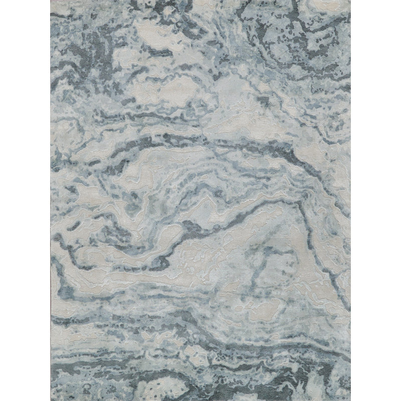 Saccara Blue Wool/Bamboo Silk handloomed Area Rug, Rectangle 2' x 3'