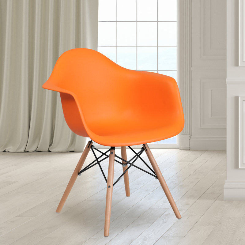 Herculaneum Plastic Chair with Arms and Wooden Legs, Orange
