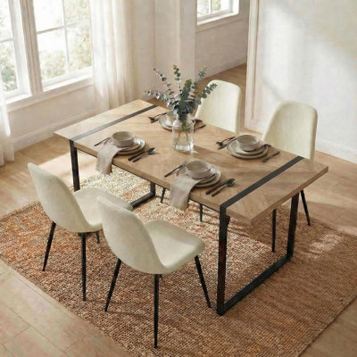 Modern Industrial 5-piece Dining Set, 59" Rectangular Table&4 Upholstered Chairs