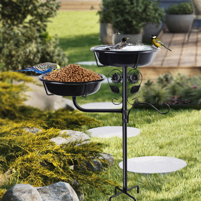 32.7" Double Bowl Metal Bird Bath with 4-Prong Base