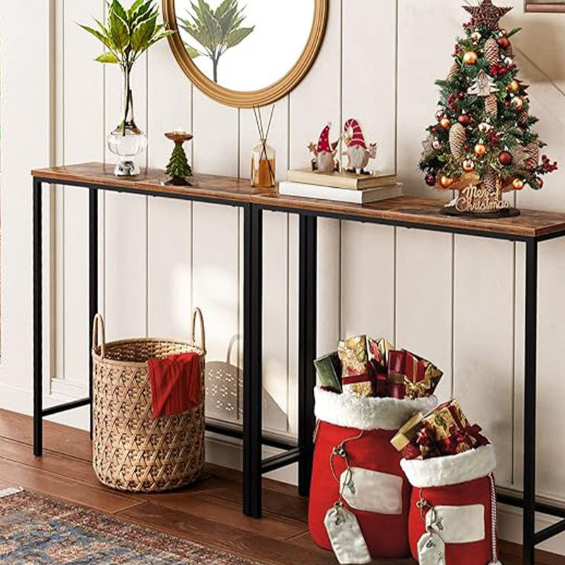 Narrow Console Table, Small Entryway Table, Thin Sofa Table, Display Table, for Hallway, Bedroom, Rustic Brown and Black
