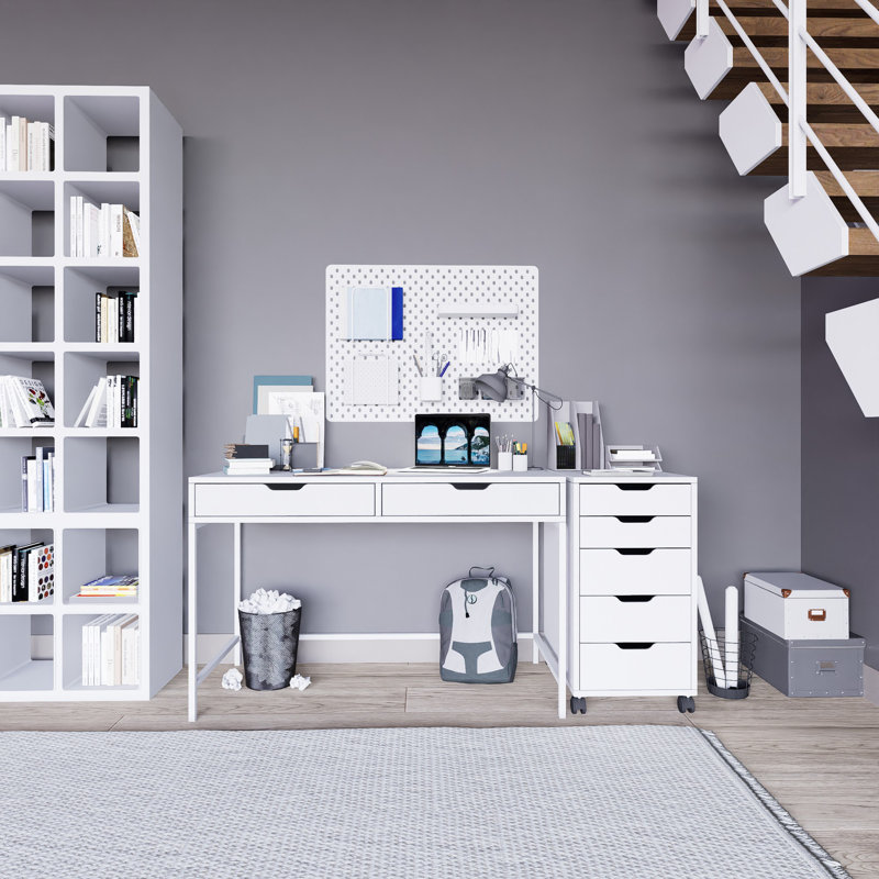 Bureau d'étude blanc moderne | 100% panneau de particules enduit de mélamine, épaisseur: 0,7 pouce | Conception élégante pour les bureaux à domicile et les espaces d'étude, solution de travail durable et élégante