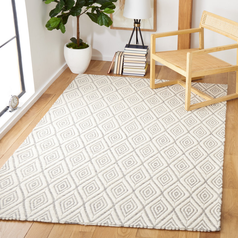Tapis géométrique en laine et en coton tissé à la main avec latex Marbella, Rectangle 4 pi x 6 pi