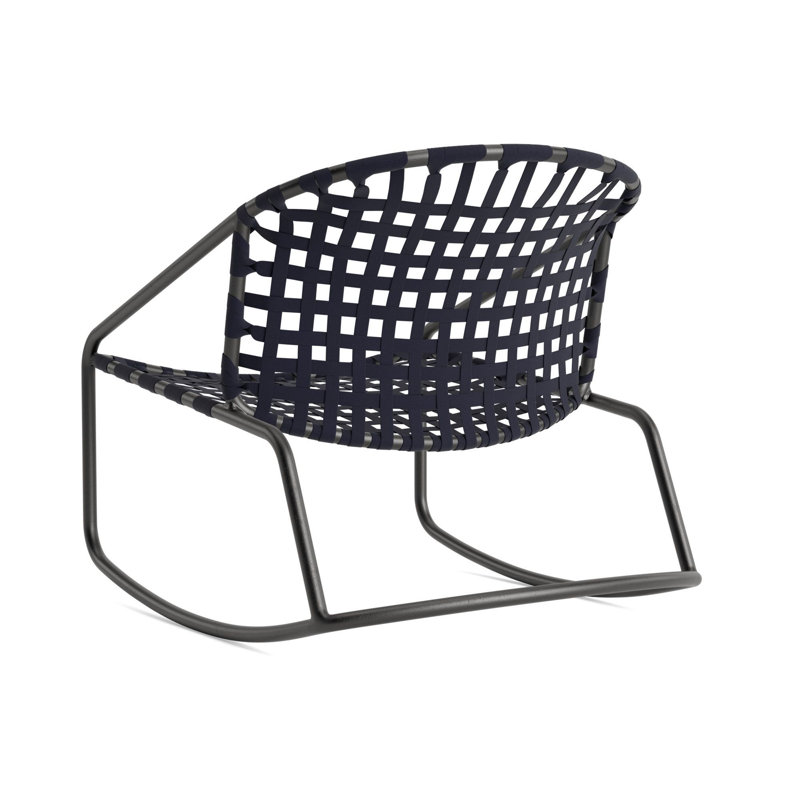 Kantan Outdoor Lounge Chair, Textured Pewter/Marine Suncloth Lace