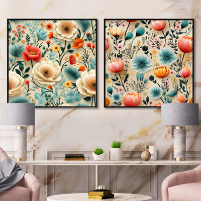 Narron - Ensemble de 2 collages carrés floraux