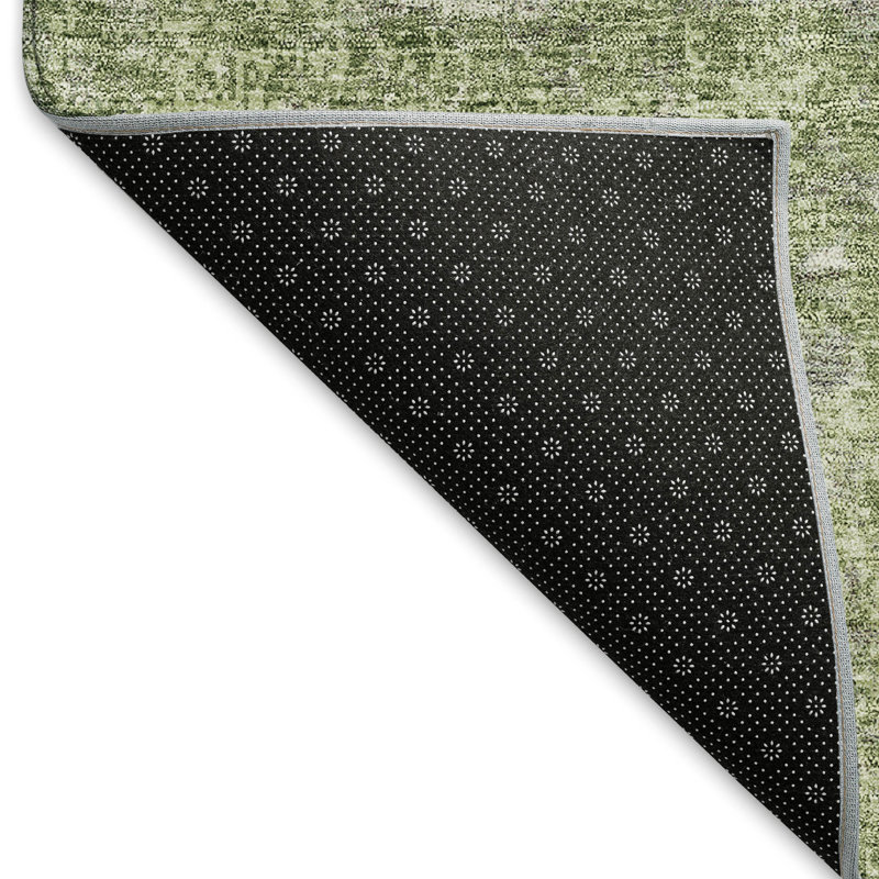 Premium Machine Washable Prisco Green Rug, Round 8'