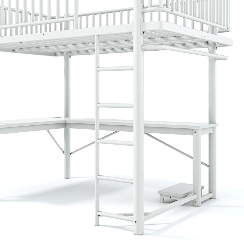 Lit mezzanine double avec bureau en L et station de charge