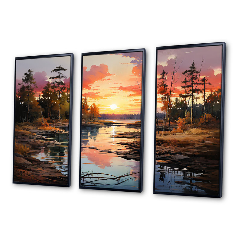 Ensemble de salon Sunrise In Canadian River I - Sunrises Sunset, Cadre flottant noir, H 40 po x l 60 po x P 1 po