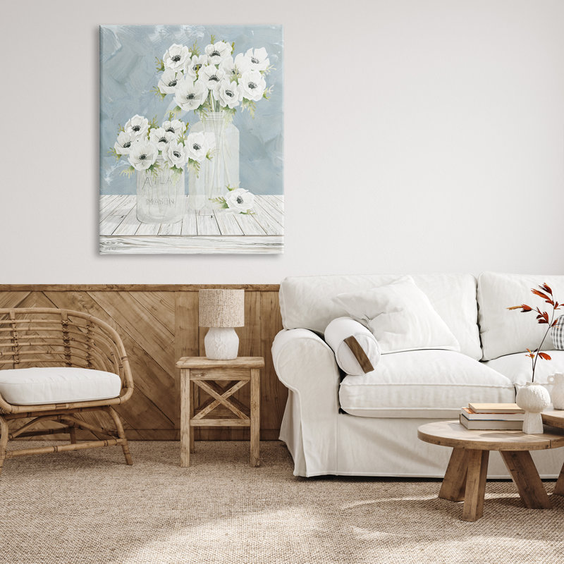 Art de plaques murales bleues de coquelicots blancs à motif champêtre par Cindy Jacobs, H 48 po x l 36 po x P 1,5 po