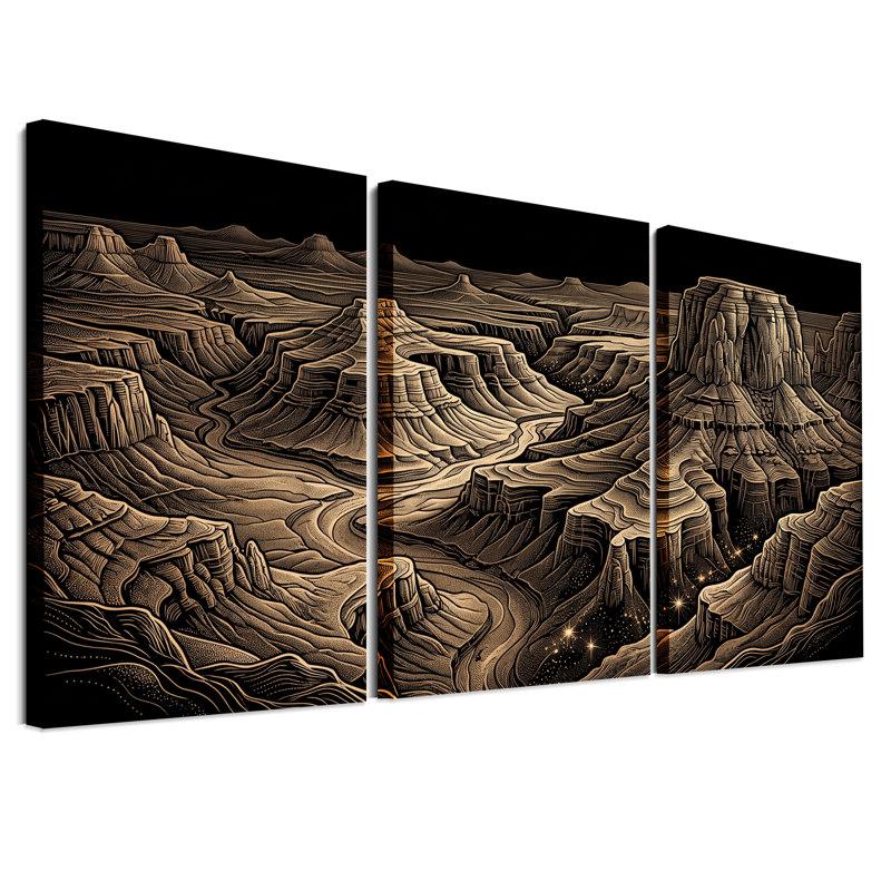 Ensemble de 3 toiles sépia, Mesa and Butte Rock Formations, H 24 po x l 16 po x 3 pièces
