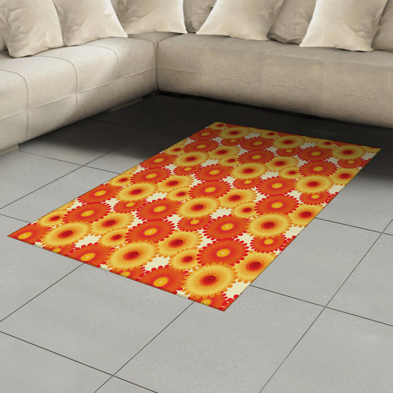 Orange High Density Long Fiber Poly Threads Decorative Area Rug Carpet, Rectangle 4' x 5'8"