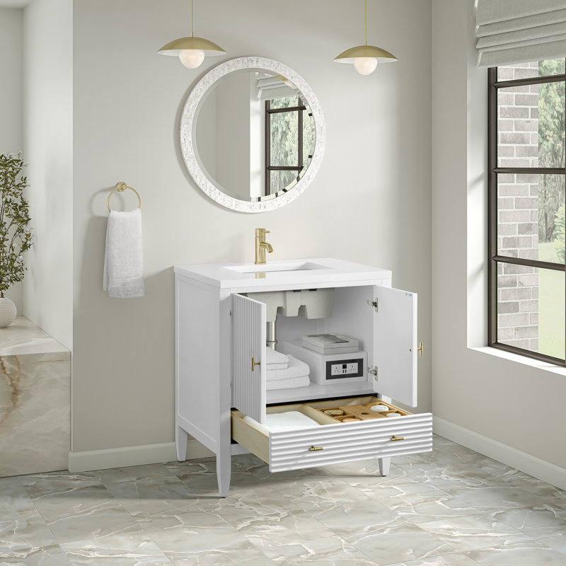Myrrin 30" W Single Vanity, White Zeus Silestone with Backsplash, Bright White, Single-Hole