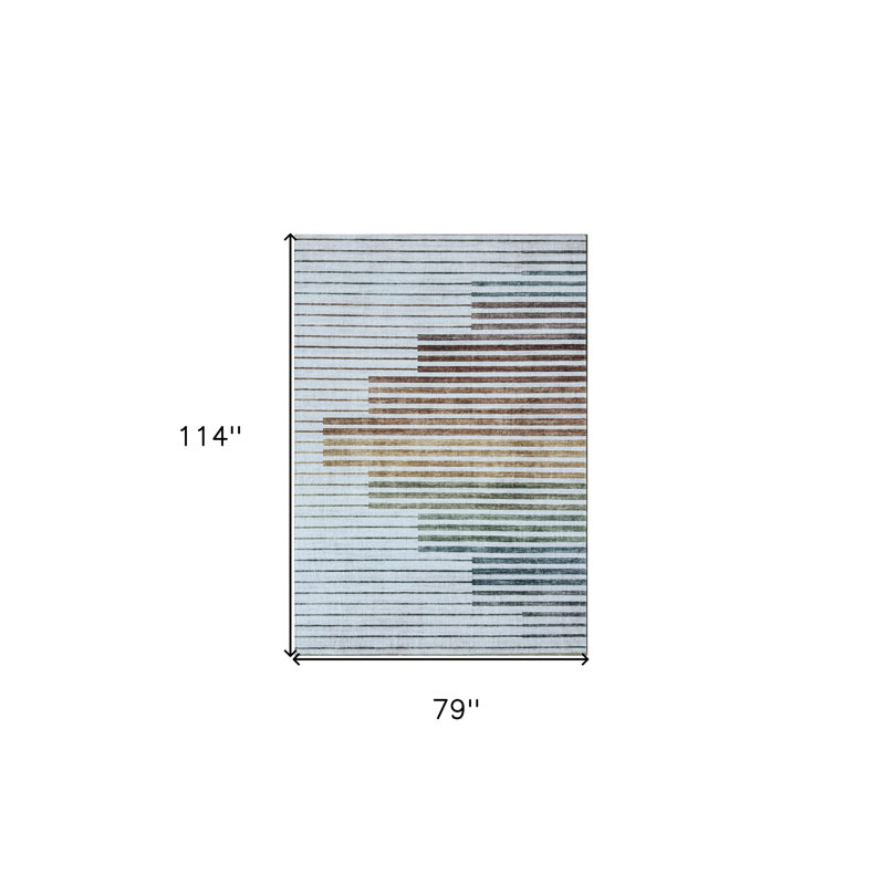 Tapis rayé beige et bleu 7 pi x 10 pi