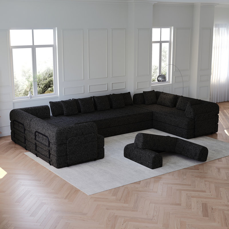 Canapé-lit convertible de 78,7 pouces avec coussin cylindrique, canapé-lit pliant en chenille, canapé-lit pliant avec poche latérale, canapé-lit de plancher, 3 pièces