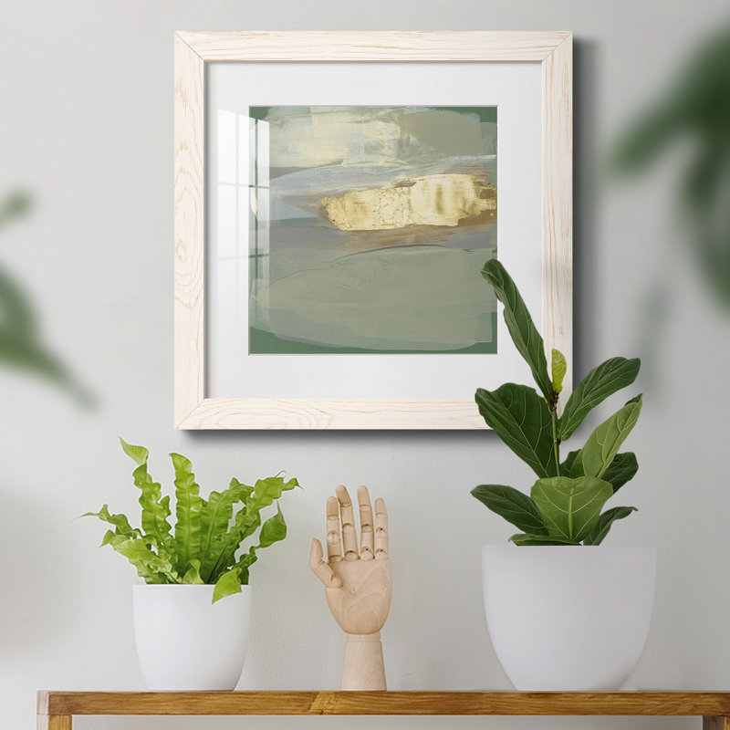 2759251 - Sage & Gold Swipe II - reproduction encadrée de qualité supérieure - prête à être accrochée, Cadre blanc