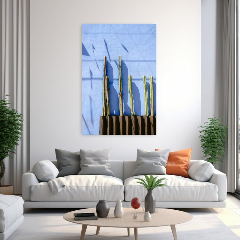 Art contemporain contemporain, art abstrait coloré, cactus abstrait minimaliste, H 60 po x l 40 po