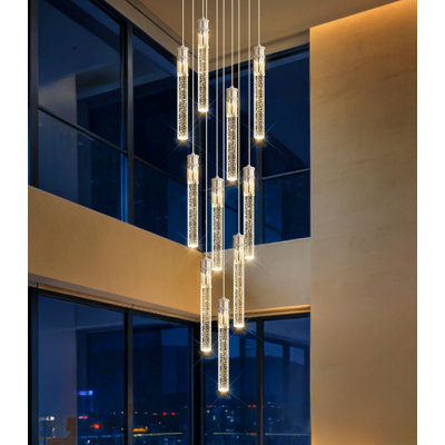 Modern High Ceiling Chandelier Crystal Dimmable Light