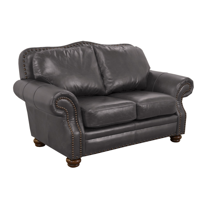 Causeuse à accoudoirs roulés en cuir véritable 73 po Somto, Cuir véritable gris anthracite Berkshire