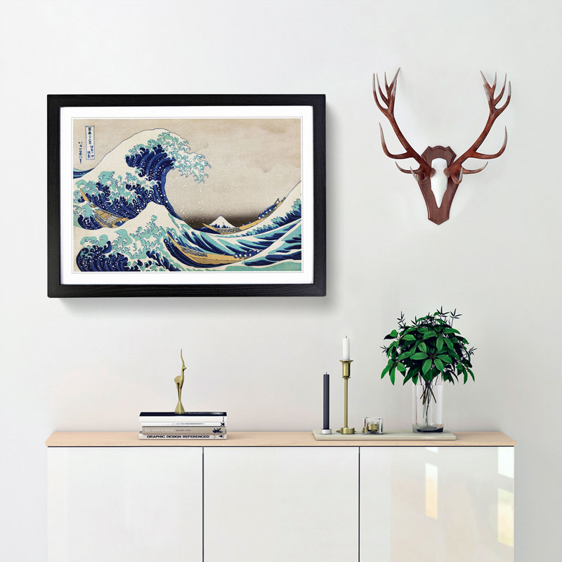 The Great Wave Off Kanagawa by Katsushika Hokusai - Picture Frame Painting Print on MDF, Black Framed
