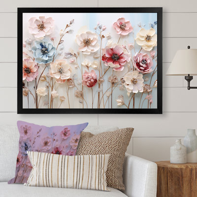 Art floral mural blanc et rose pour salon