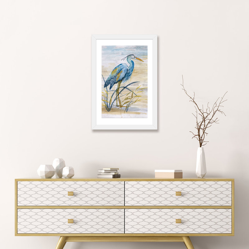 «Heron», reproduction sur toile flottante, H 24 po x l 16 po x P 1 po, Papier beaux-arts encadré blanc