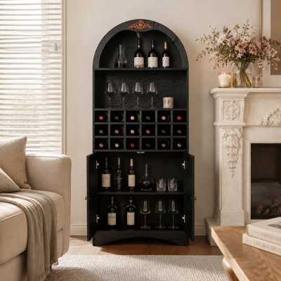 Bar arqué avec bar à vin, rangement pour boissons alcoolisées autoportant avec tablettes réglables et support à vin