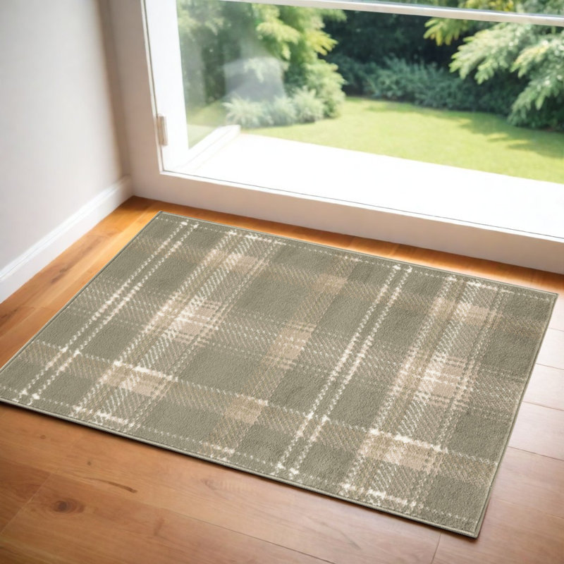 Tapis vert olive à motif écossais 3 pi x 5 pi