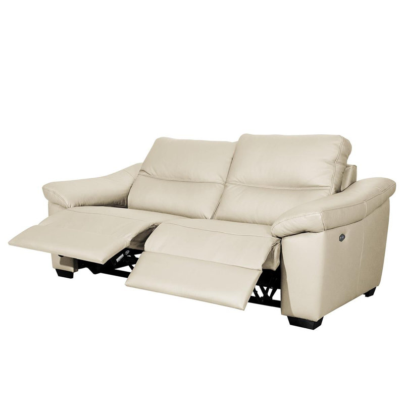 Edeltrudis Genuine Leather 2 Seater Reclining Sofa, Cream, 100cm H x 212cm W x 95cm D