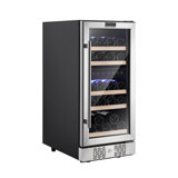 Empava 15" Built-In/Freestanding Wine Cooler - Dual Zone Compressor Fridge Holds 29 Bottles, Stainless Steel with Glass Door for Home, Office, or Bar