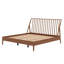 Lit plateforme en bois avec tête de lit haute, avec lattes de bois et support en métal, style Mid-Century moderne-490949828-490949826