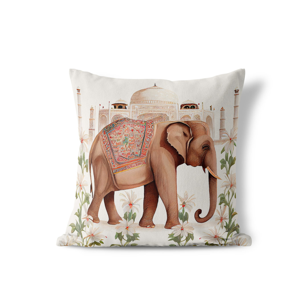 Love Elephant Aquatic Peacock Abstract Square Cushion With Filling