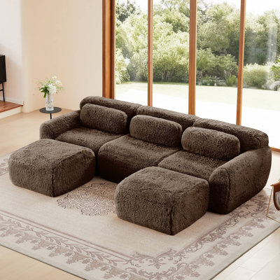 U-Shaped Boneless Sofa 32D High Density Sponge Bottom Anti-Slip Design With Chaise Free Combination Full-Compression Vacuum Packaging Deep Seat Design For Bedroom,Study,And Home Theater