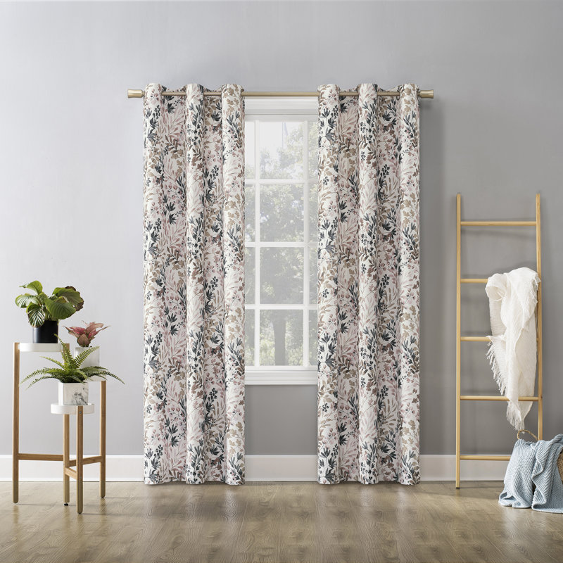 Hruby Botanical Print Room Darkening Grommet Curtain Panel, Blush, 48" W x 84" L