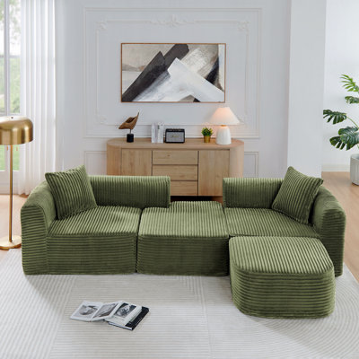 114" Cloud Sectional Couch With L-Shape Chaise, Modular Sofa With Movable Ottoman, Upholstered Couches