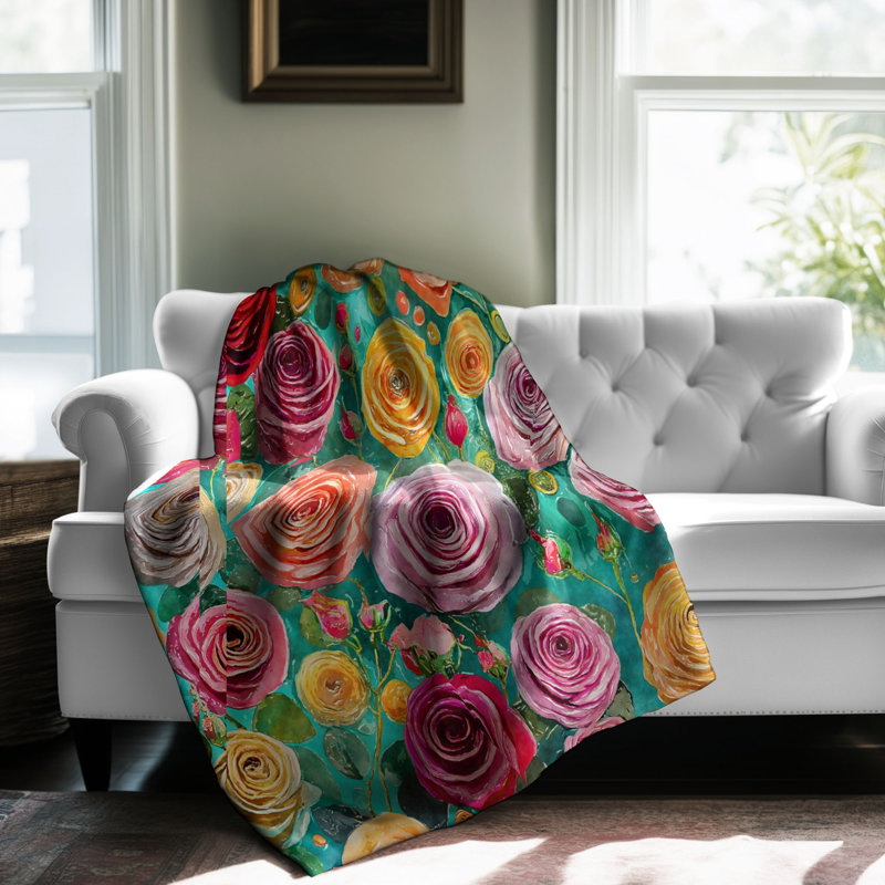 Motif Groovy - 1 pièce Sherpa Premium, Lit simple, Jaune / rose / vert floral