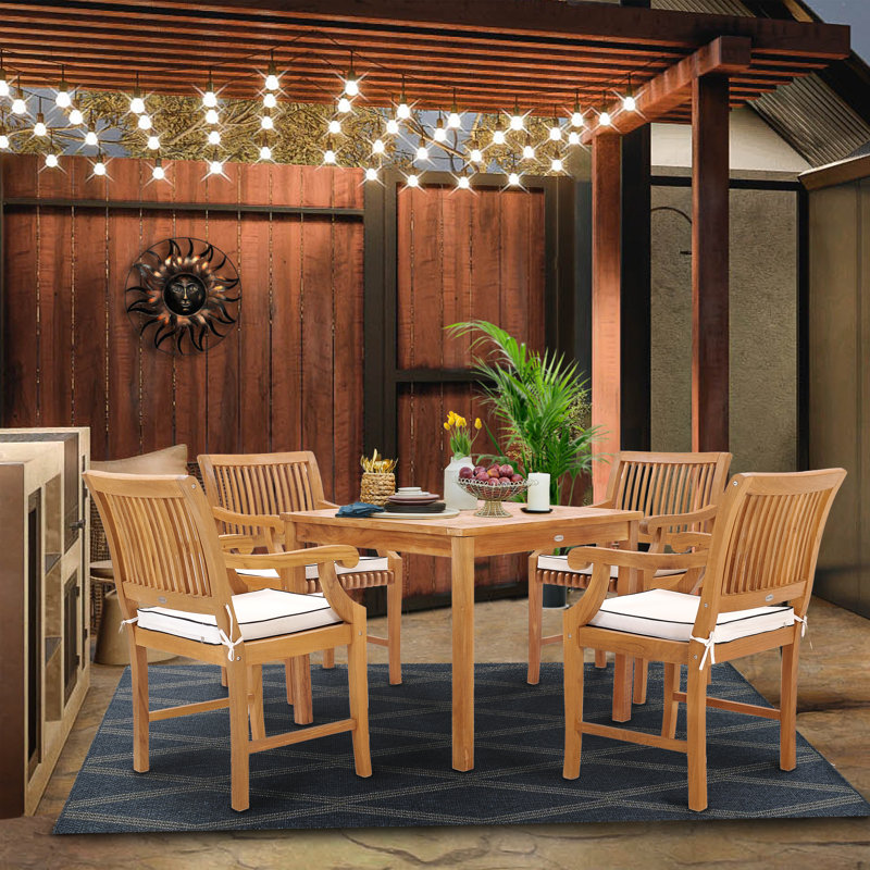 Ensemble bistro 5 pièces en bois de teck avec table carrée 35 po et 4 chaises Florence