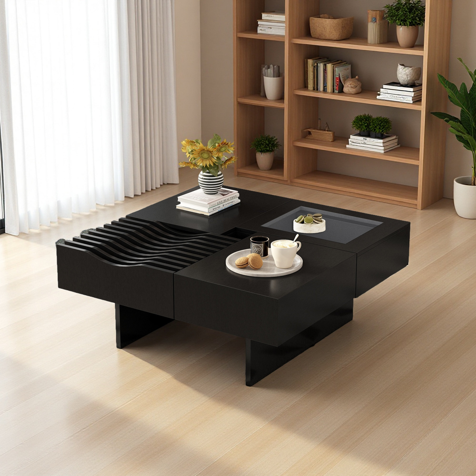Latitude Run® Mid Century Modern Coffee Table,Unique Square Wooden ...