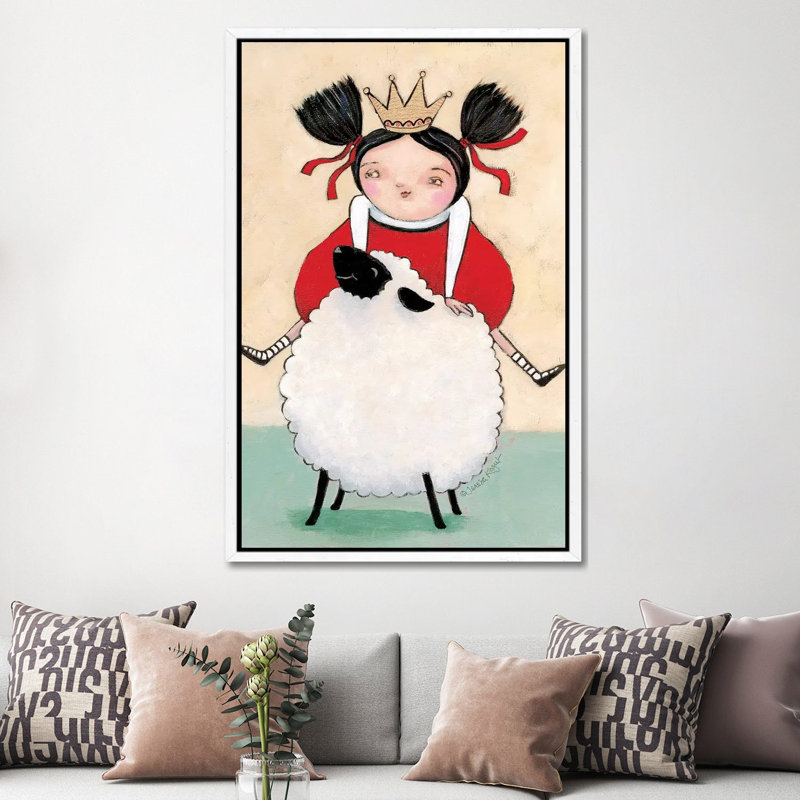 Ewe Ride by Teresa Kogut - Painting on Canvas, 101.6cm H x 66.04cm W x 3.81cm D, White Floater Framed