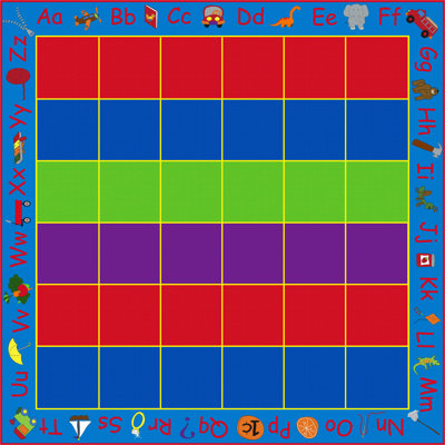 KidCarpet  ABC Rainbow Seating Area Rug with 36 Seats, 12' x 12' Square