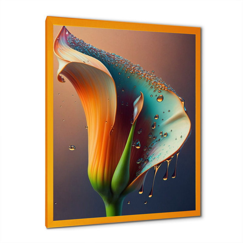 Marilee Gren et fleur de lys blanc Calla VI - reproduction sur toile, Encadrement doré, H 32 po x l 16 po x P 1 po