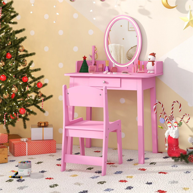 Dressing Table with Mirror, Pink