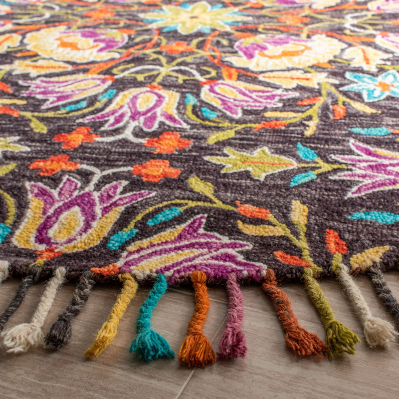 Tapis floral en laine touffeté à la main Vahakn, Rond 7 pi
