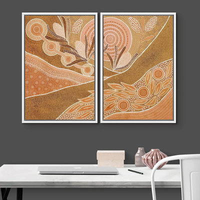 Mid Mid Century Modern Boho IDEA4WALL, reproduction d'art sur toile encadrée, paysage pastel impressionniste de style Mid-Century, formes abstraites, illustrations, art moderne décoratif coloré pour le salon, la chambre à coucher, le bureau