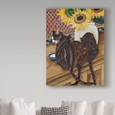 «Kitchen Cats» par Jondra, reproduction de peinture acrylique sur toile tendue
