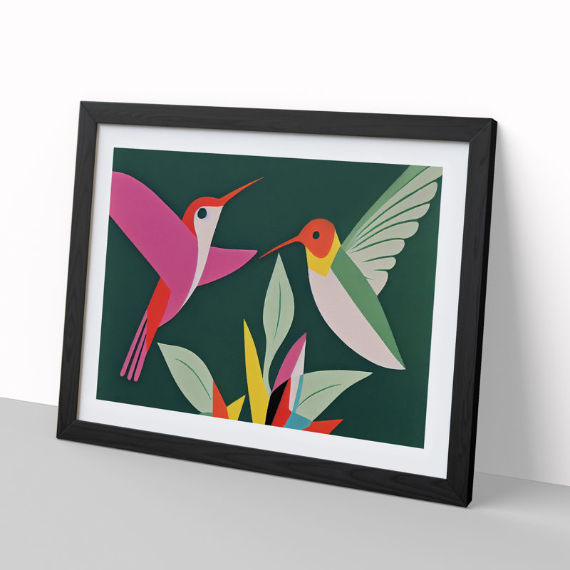 Hummingbirds Abstract - Single Picture Frame Print, 46cm H x 64cm W x 2cm D, Black