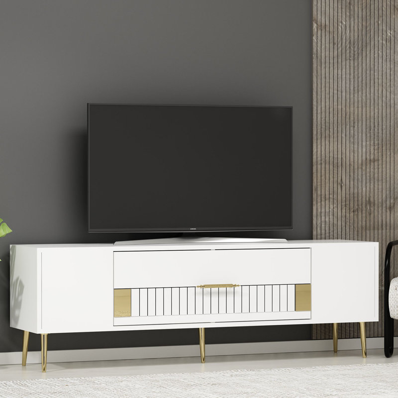 Olivia TV Stand, White/Gold, 150cm