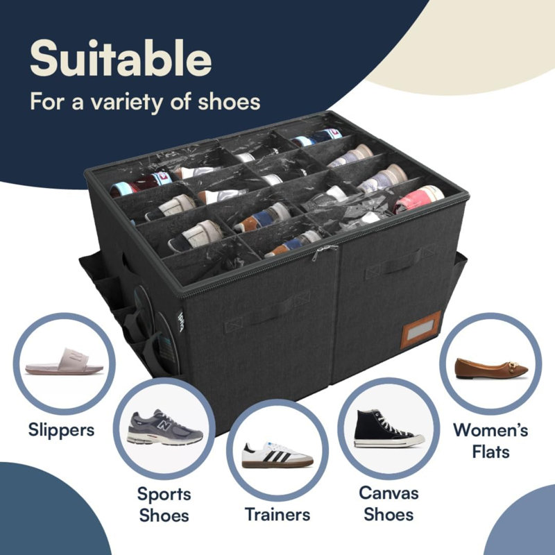 16 Pair Shoe Storage Box, Black